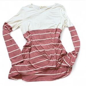 Pink & White Striped Color‎ Block Twist Front Top